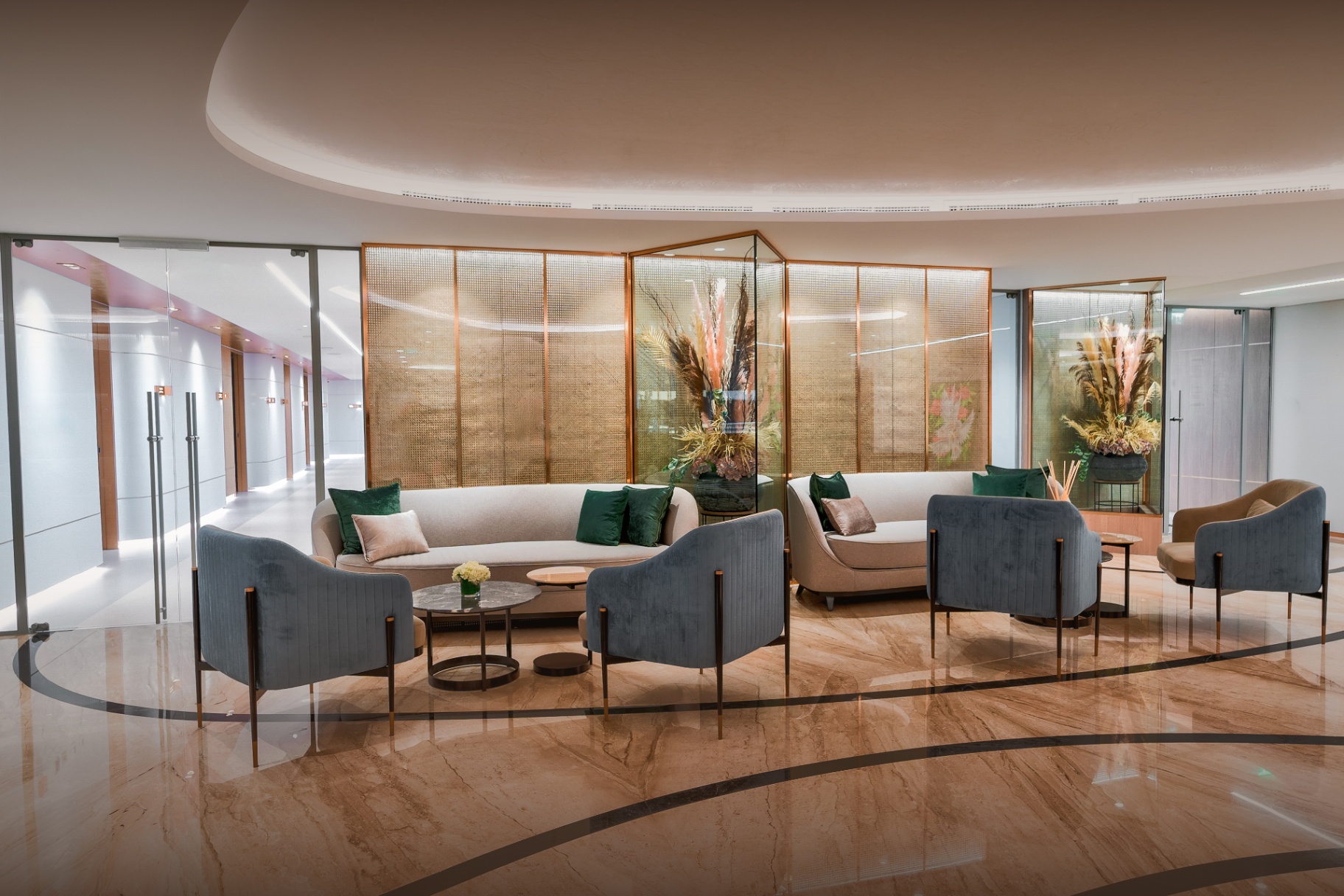 Hortman lounge with brass screens