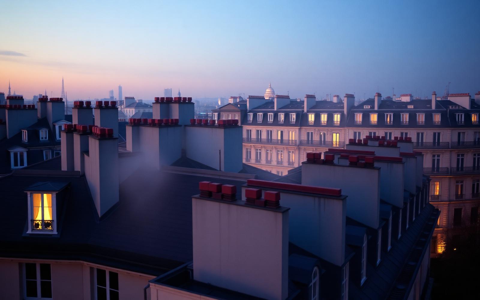 French rooftops at blue hour