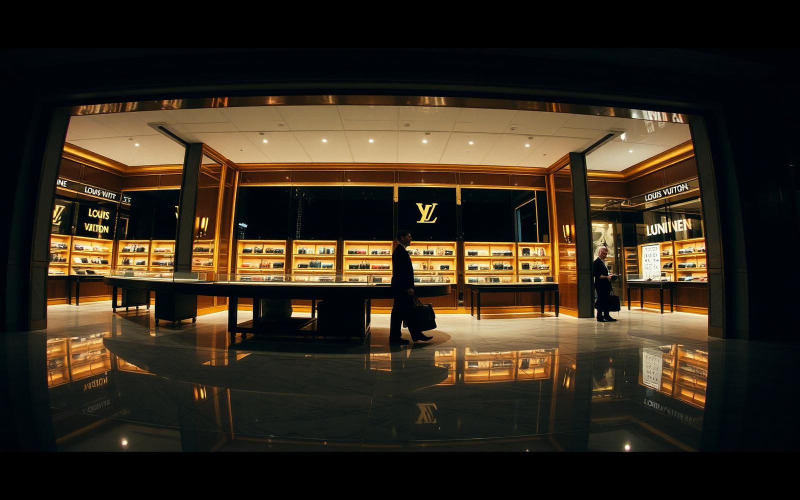 Louis Vuitton boutique interior at night